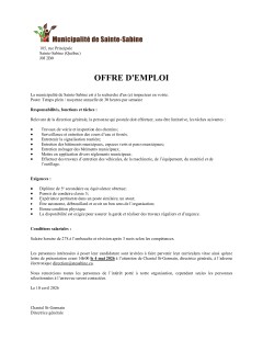 La municipalité de Sainte-Sabine est à la recherche d'un (e) inspecteur en voirie