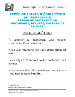 LEVÉE AVIS ÉBULLITION