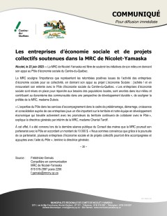 Les entreprises d’économie sociale et de projets collectifs soutenues dans la MRC de Nicolet-Yamaska