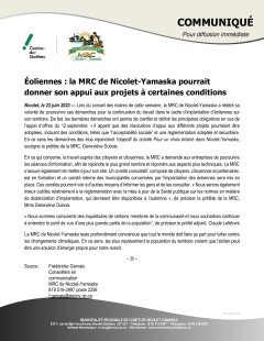 Éoliennes : la MRC de Nicolet-Yamaska pourrait donner son appui aux projets à certaines conditions