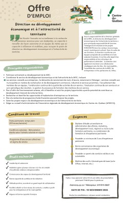 Offre d’emploi pour le poste de direction au développement économique - MRC Nicolet-Yamaska